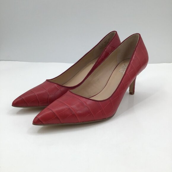 Women's 8M Franco Sarto Tudor 2 Red Leather Pumps 2.5" Heels Croc Pointy Toe - Picture 14 of 14
